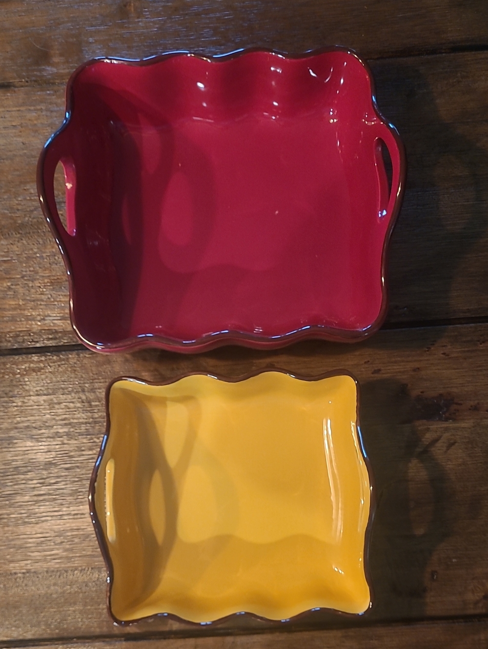 Fiesta Ware Style Set of Two Scalloped Ceramic Casseole Dishes -